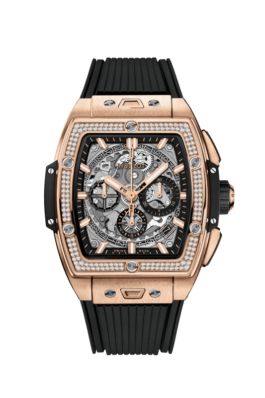 Hublot Spirit of Big Bang King Gold Diamonds 42 mm Transparent Dial with Diamonds Polished 18K King Gold Rubber Strap 642.OX.0180.RX.1104