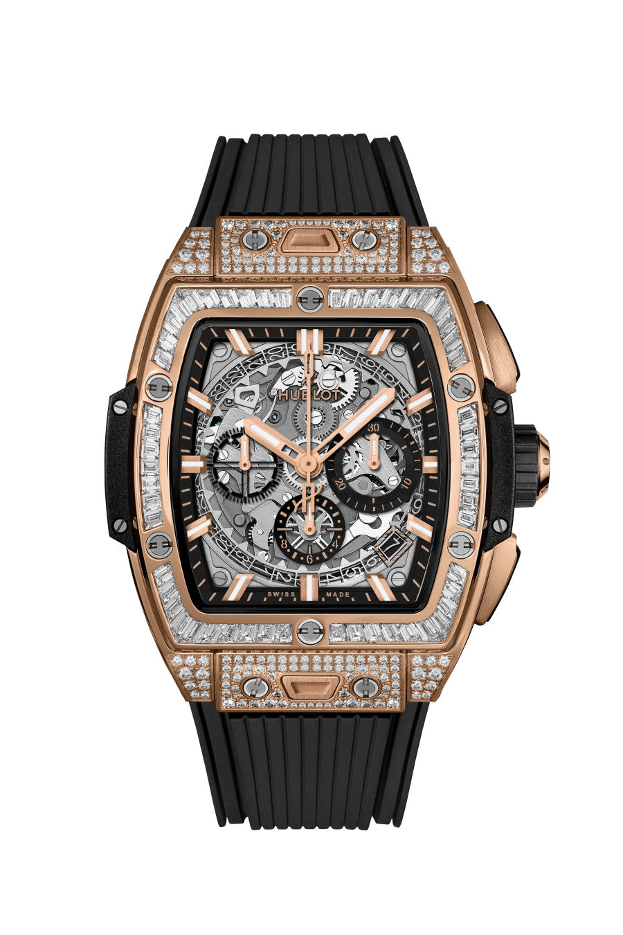 Hublot Spirit of Big Bang King Gold Jewellery 42 mm Transparent Dial with Diamonds Polished 18K King Gold Rubber Strap 642.OX.0180.RX.0904