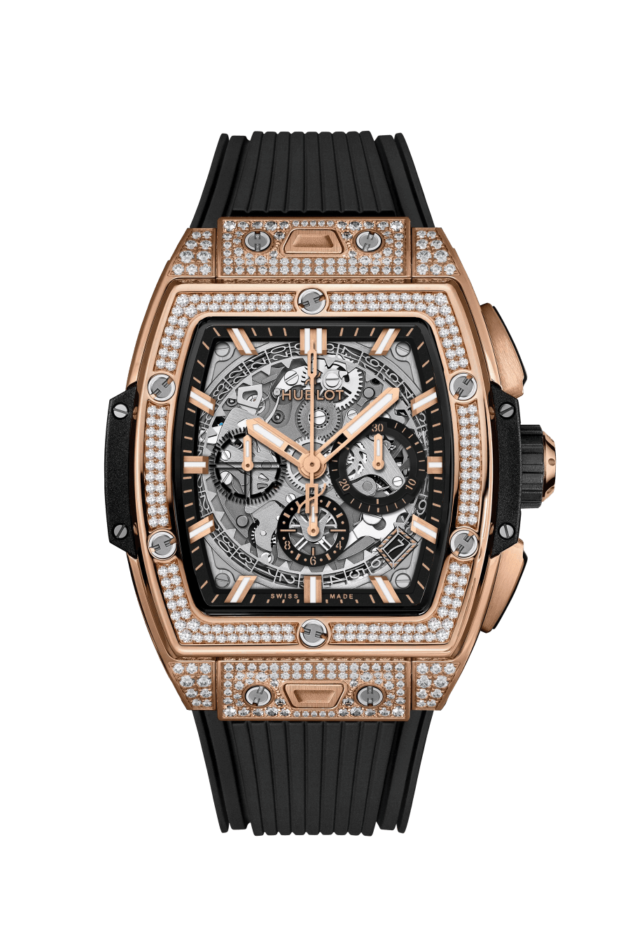 Hublot Spirit of Big Bang King Gold Pavé 42 mm Transparent Dial with Diamonds Polished 18K King Gold Rubber Strap 642.OX.0180.RX.1704