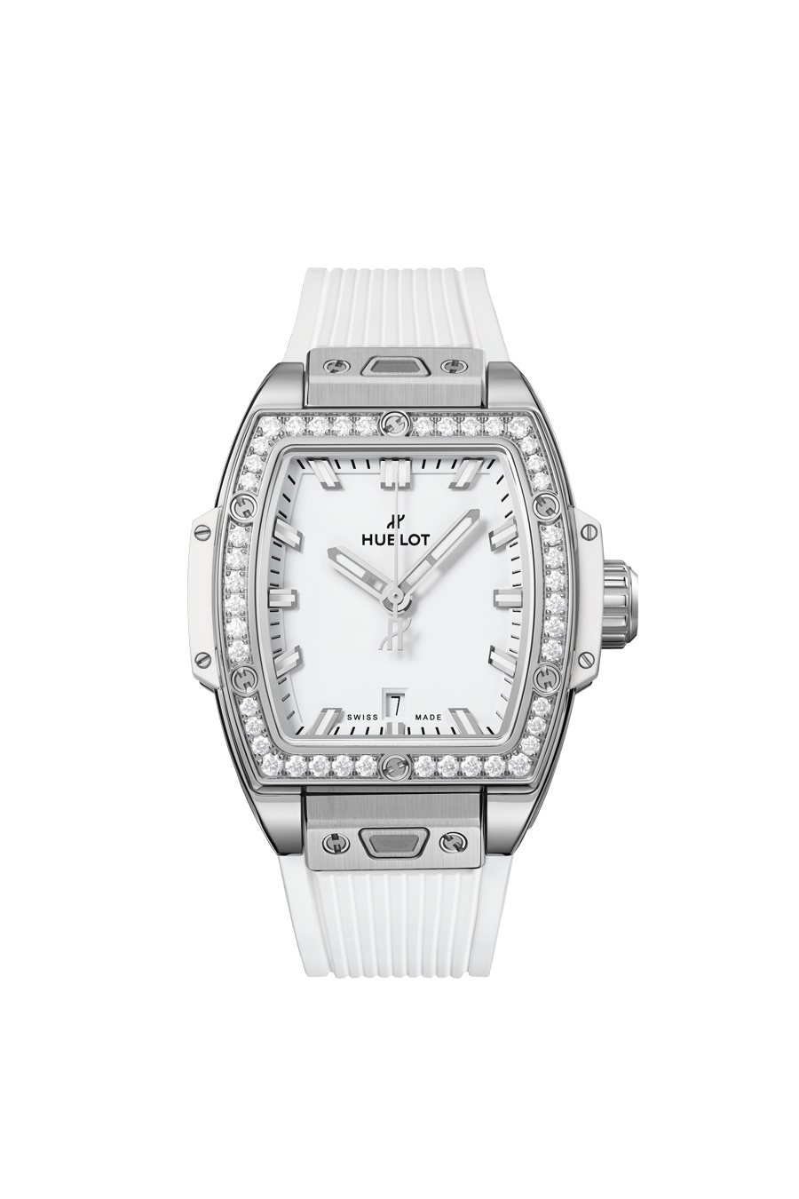 Hublot Spirit of Big Bang Steel White Diamonds 32 mm White Dial with Diamonds Polished Stainless Steel Rubber Strap 682.SE.2010.RW.1204