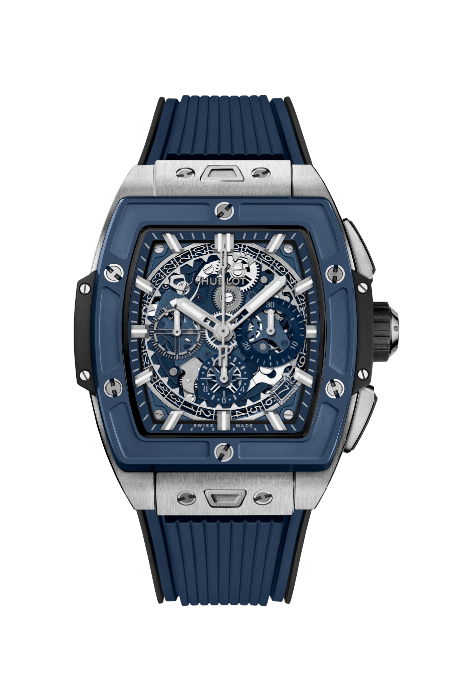 Hublot Spirit of Big Bang Titanium Blue Ceramic 42 mm Transparent Dial Polished Titanium Rubber Strap 642.NL.7170.RX