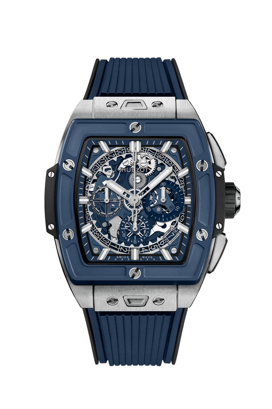 Hublot Spirit of Big Bang Titanium Blue Ceramic 42 mm Transparent Dial Polished Titanium Rubber Strap 642.NL.7170.RX