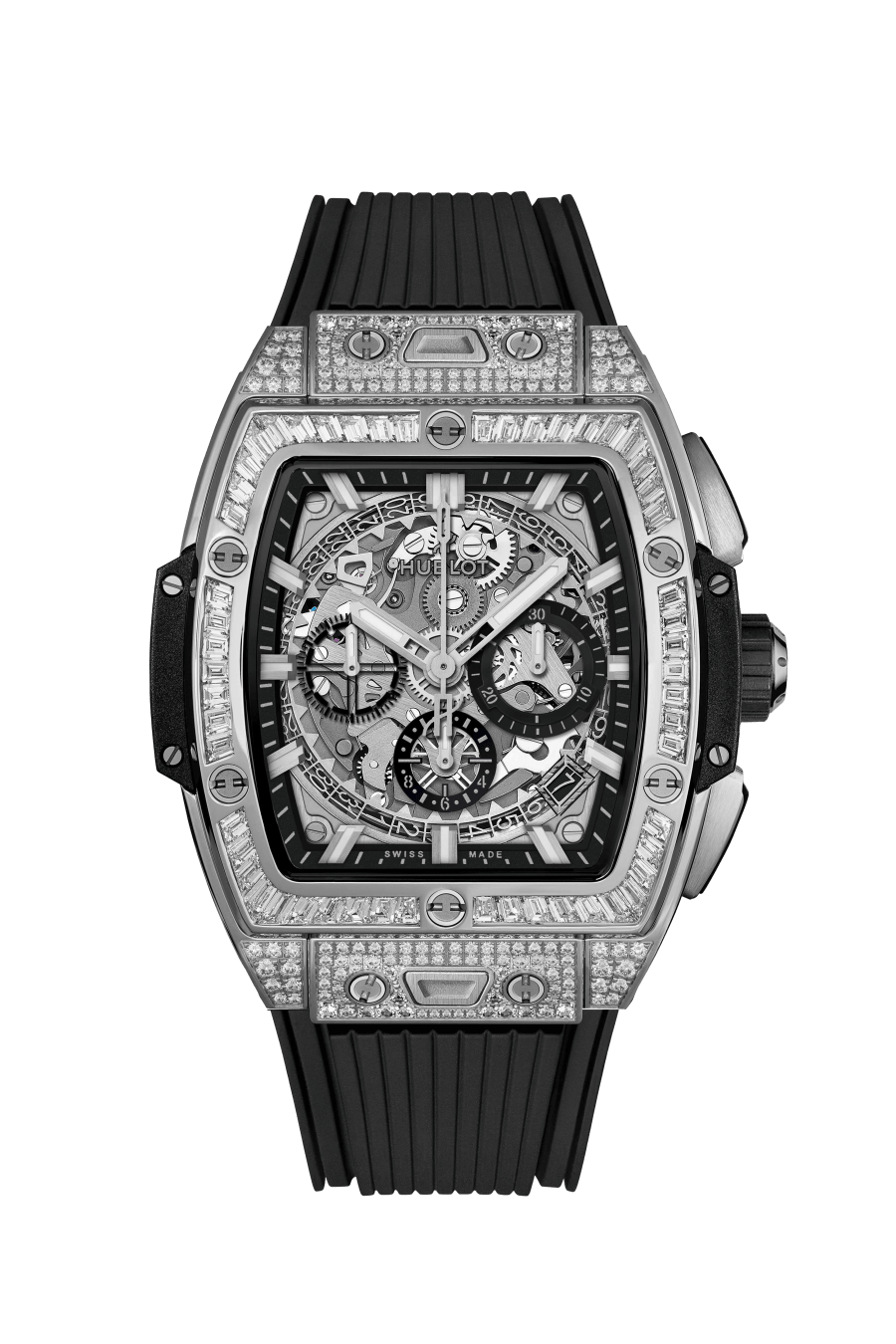 Hublot Spirit of Big Bang Titanium Jewellery 42 mm Transparent Dial with Diamonds Polished Titanium Rubber Strap 642.NX.0170.RX.0904