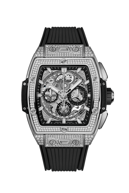 Hublot Spirit of Big Bang Titanium Pavé 42 mm Transparent Dial with Diamonds Polished Titanium Rubber Strap 642.NX.0170.RX.1704