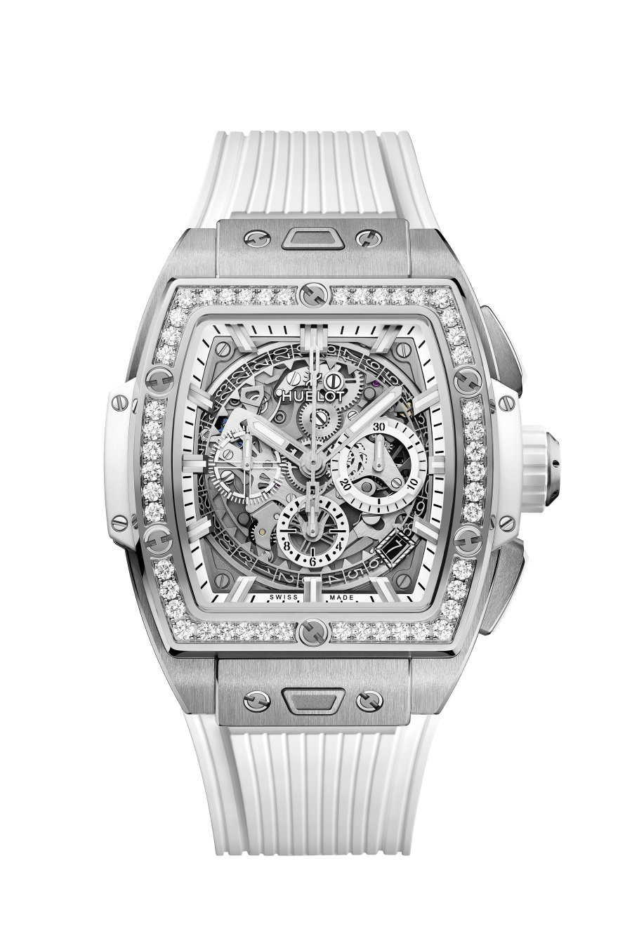 Hublot Spirit of Big Bang Titanium White Diamonds 42 mm Transparent Dial with Diamonds Polished Titanium Rubber Strap 642.NE.2010.RW.1204