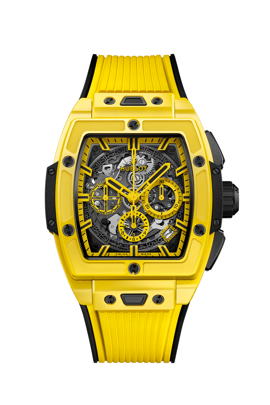 Hublot Spirit of Big Bang Yellow Magic 42 mm Transparent Dial Polished Yellow Ceramic Rubber Strap 642.CY.011Y.RX