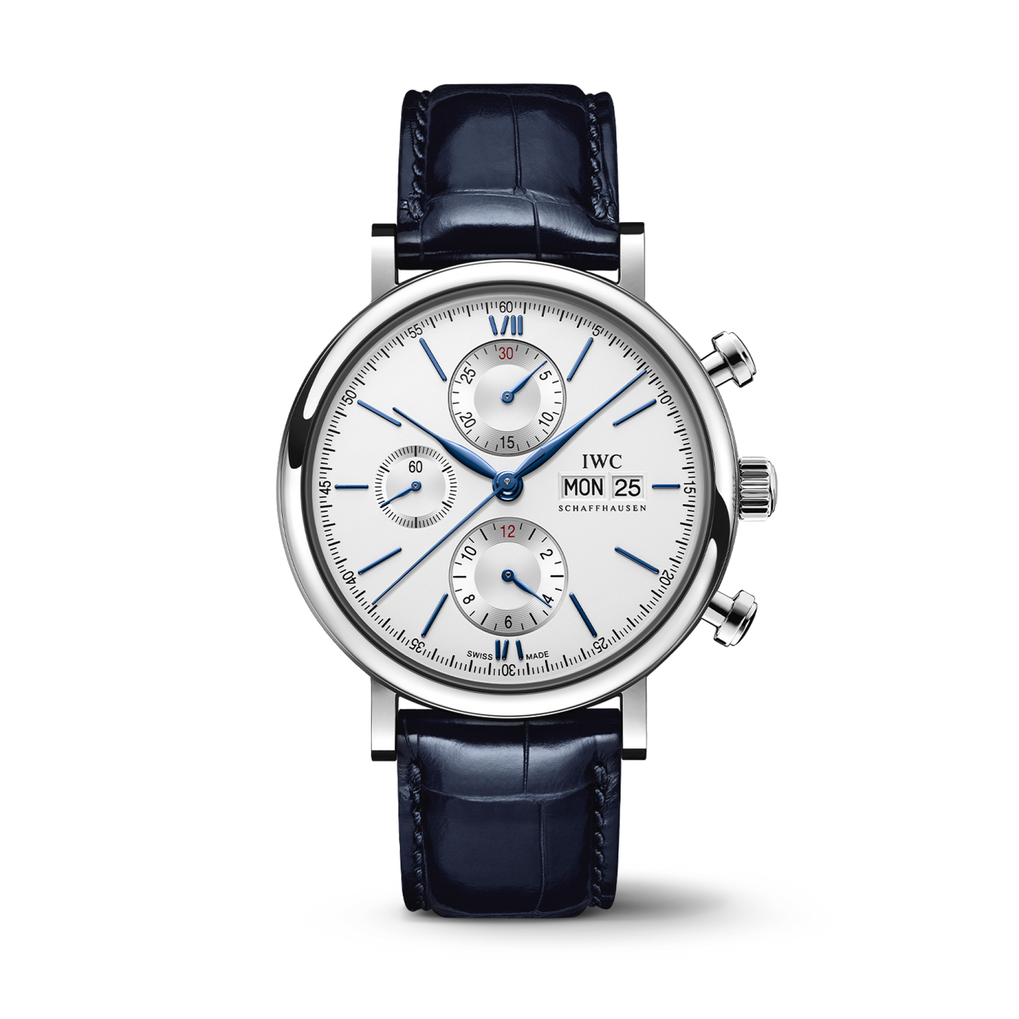 IWC Schaffhausen Portofino Chronograph 42 mm Silver  Dial Stainless Steel Blue Alligator Leather Strap IW391037