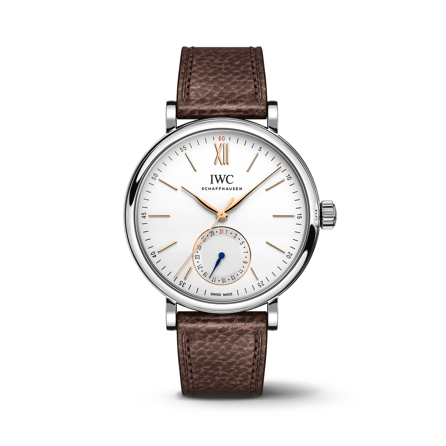 IWC Schaffhausen Portofino Pointer Date 39 mm Silver  Dial Stainless Steel Brown Calfskin Strap IW359201