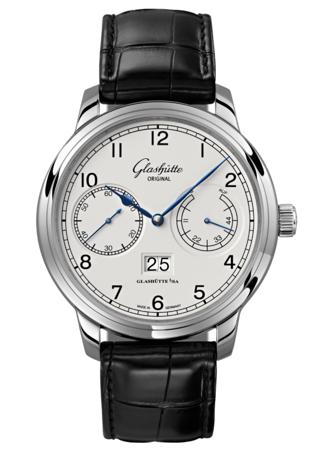 Glashuette Original Senator Observer 44 mm Silver Dial Stainless Steel Louisiana Alligator Leather Strap, Black 100-14-05-02-04