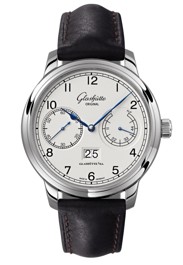 Glashuette Original Senator Observer 44 mm Silver Dial Stainless Steel Calfskin Strap, Black 100-14-05-02-05