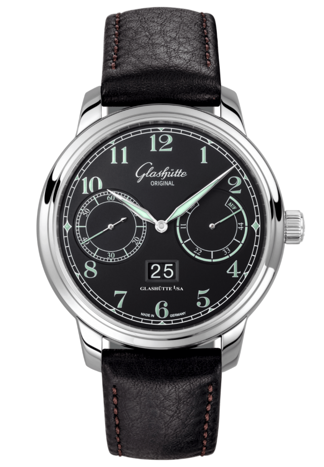 Glashuette Original Senator Observer 44 mm Black Dial Stainless Steel Calfskin Strap, Black 100-14-07-02-30