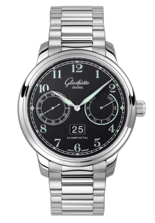 Glashuette Original Senator Observer 44 mm Black Dial Stainless Steel Metal Bracelet 100-14-07-02-70