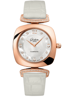 Glashuette Original Pavonina 31 mm Mother-Of-Pearl White Dial Red Gold Louisiana Alligator Leather Strap 1-03-02-04-05-30