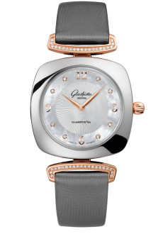 Glashuette Original Pavonina 31 mm Mother-Of-Pearl White Dial Bicolor Calfskin Strap, Grey 1-03-02-04-16-34