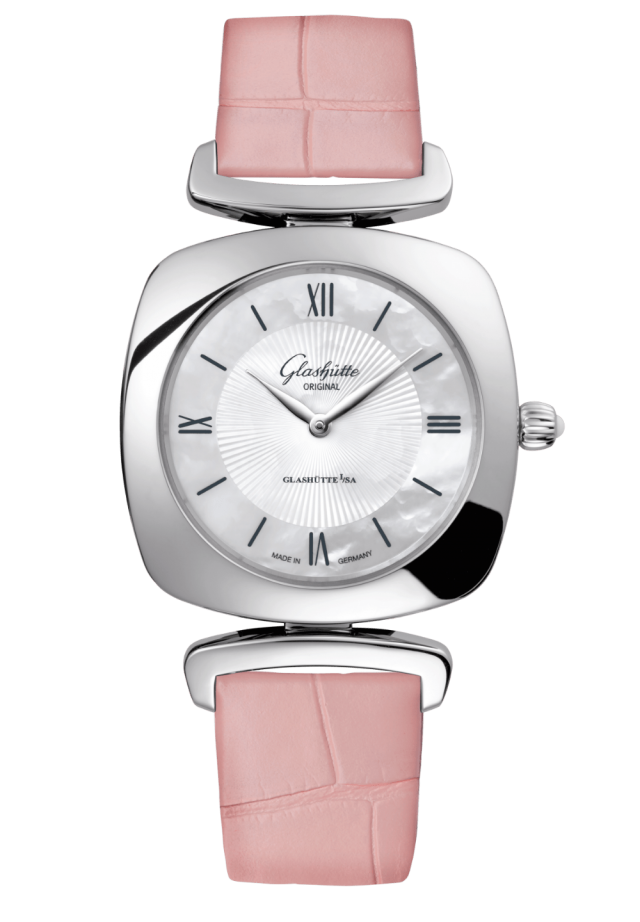 Glashuette Original Pavonina 31 mm Mother-Of-Pearl White Dial Stainless Steel Louisiana Alligator Leather Strap 1-03-02-05-02-31