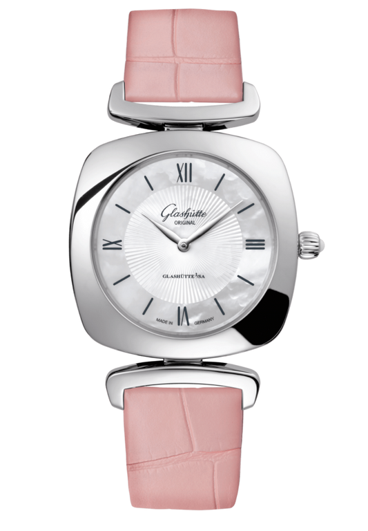 Glashuette Original Pavonina 31 mm Mother-Of-Pearl White Dial Stainless Steel Louisiana Alligator Leather Strap 1-03-02-05-02-31