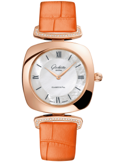 Glashuette Original Pavonina 31 mm Mother-Of-Pearl White Dial Red Gold Louisiana Alligator Leather Strap 1-03-02-05-05-31