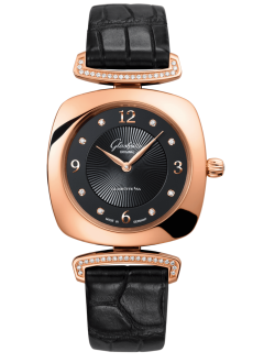 Glashuette Original Pavonina 31 mm Galvanized Black Dial 18k Rose Gold Louisiana Alligator Leather Strap 1-03-02-09-05-30