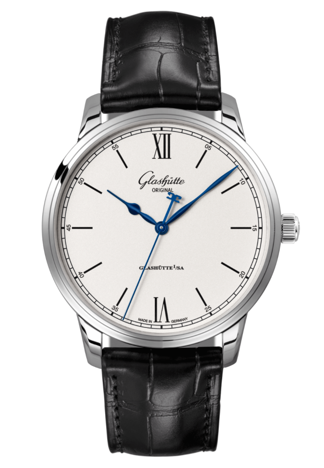 Glashuette Original Senator Excellence 40 mm White Dial Stainless Steel Louisiana Alligator Leather Strap, Black 1-36-01-01-02-61