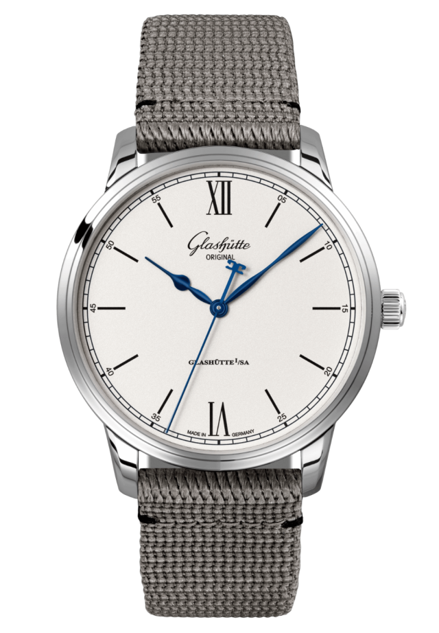 Glashuette Original Senator Excellence 40 mm White Dial Stainless Steel Synthetic Strap, Grey 1-36-01-01-02-66