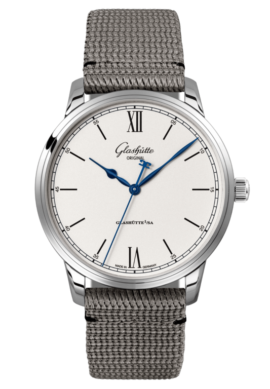 Glashuette Original Senator Excellence 40 mm White Dial Stainless Steel Synthetic Strap, Grey 1-36-01-01-02-66