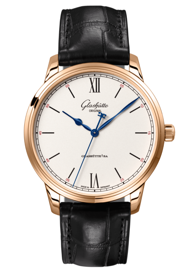 Glashuette Original Senator Excellence 40 mm White Dial Red Gold Louisiana Alligator Leather Strap, Black 1-36-01-02-05-61