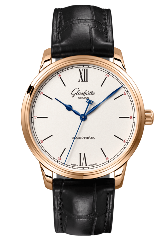 Glashuette Original Senator Excellence 40 mm White Dial Red Gold Louisiana Alligator Leather Strap, Black 1-36-01-02-05-61