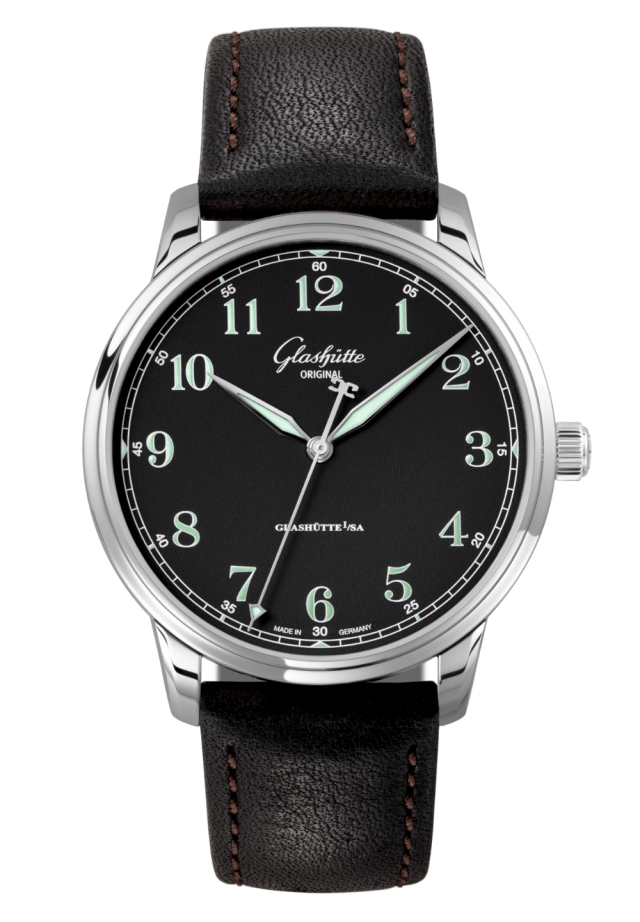 Glashuette Original Senator Excellence 40 mm Black Dial Stainless Steel Calfskin Strap, Black 1-36-01-03-02-65