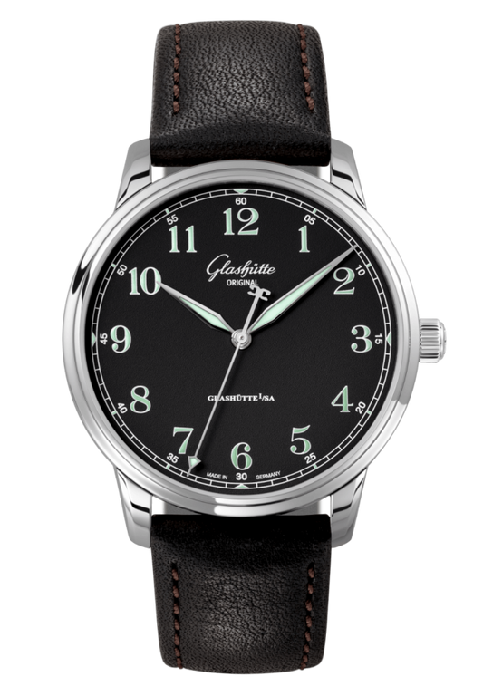 Glashuette Original Senator Excellence 40 mm Black Dial Stainless Steel Calfskin Strap, Black 1-36-01-03-02-65