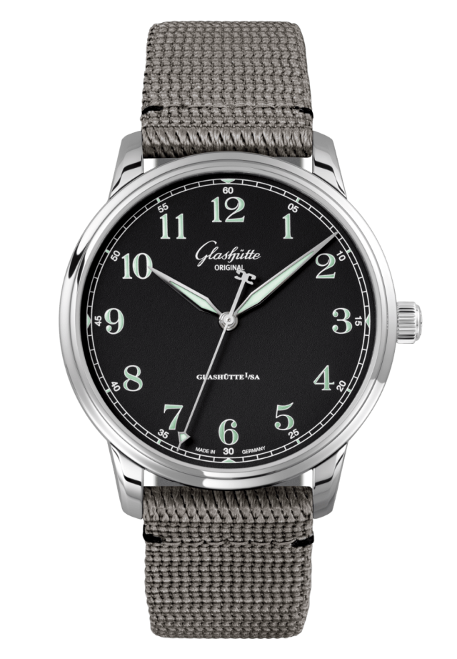 Glashuette Original Senator Excellence 40 mm Black Dial Stainless Steel Synthetic Strap, Grey 1-36-01-03-02-66