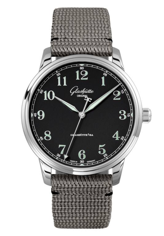 Glashuette Original Senator Excellence 40 mm Black Dial Stainless Steel Synthetic Strap, Grey 1-36-01-03-02-66