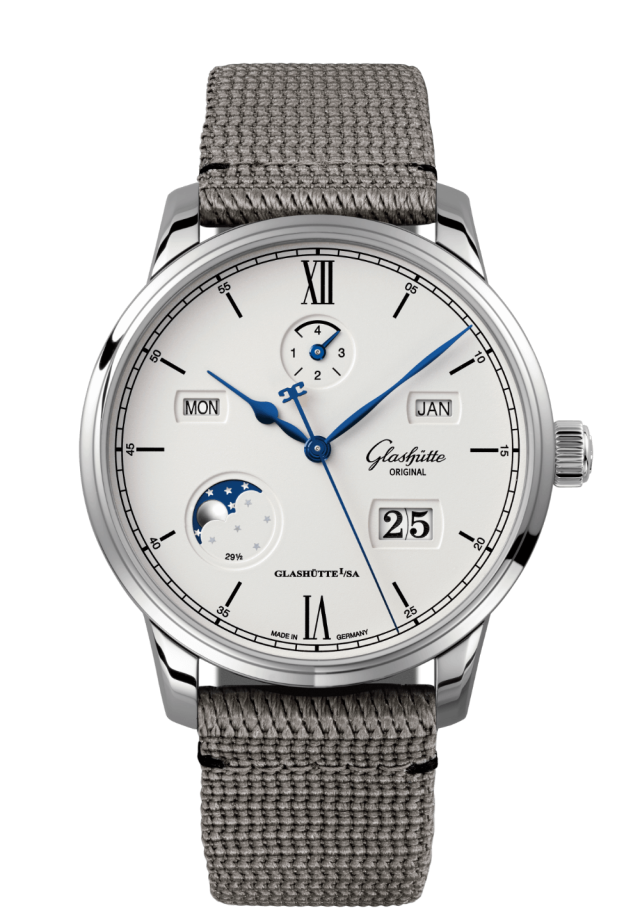 Glashuette Original Senator Excellence Perpetual Calendar 42 mm Silver Dial Stainless Steel Synthetic, Grey Strap 1-36-02-01-02-66