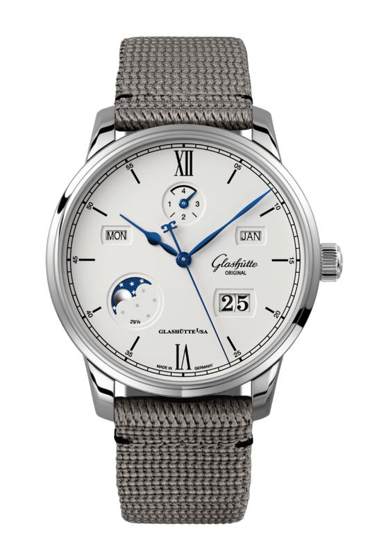 Glashuette Original Senator Excellence Perpetual Calendar 42 mm Silver Dial Stainless Steel Synthetic, Grey Strap 1-36-02-01-02-66