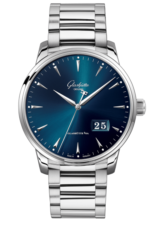 Glashuette Original Senator Excellence Panorama Date 42 mm Blue Dial Stainless Steel Metal Bracelet 1-36-03-04-02-71