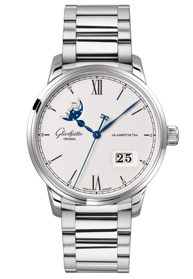 Glashuette Original Senator Excellence Panorama Date Moon Phase 40 mm Silver Dial Stainless Steel Metal Bracelet 1-36-04-01-02-71