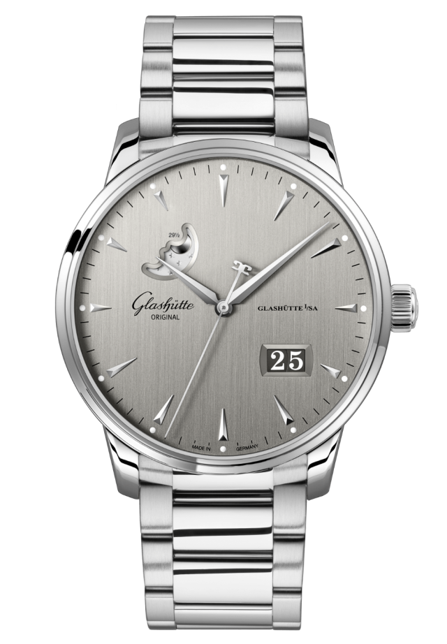 Glashuette Original Senator Excellence Panorama Date Moon Phase 42 mm Silver Dial Stainless Steel Metal Bracelet 1-36-04-03-02-71