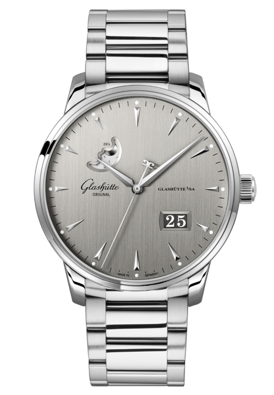 Glashuette Original Senator Excellence Panorama Date Moon Phase 42 mm Silver Dial Stainless Steel Metal Bracelet 1-36-04-03-02-71