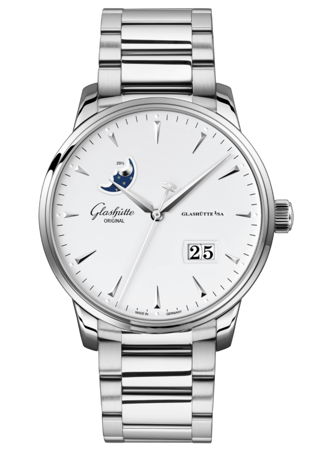 Glashuette Original Senator Excellence Panorama Date Moon Phase 42 mm White Dial Stainless Steel Metal Bracelet 1-36-04-05-02-71