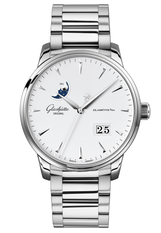 Glashuette Original Senator Excellence Panorama Date Moon Phase 42 mm White Dial Stainless Steel Metal Bracelet 1-36-04-05-02-71