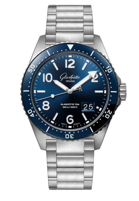 Glashuette Original SeaQ Panorama Date 43.20 mm Blue Dial Stainless Steel Metal Bracelet 1-36-13-02-81-70