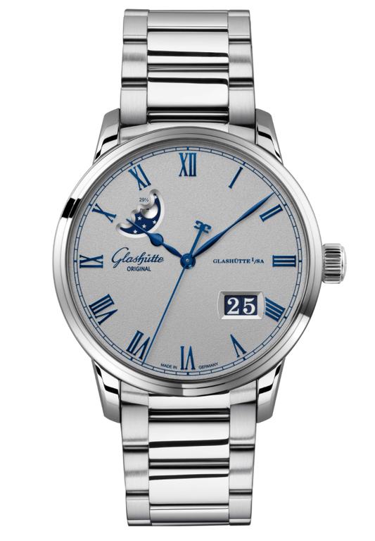 Glashuette Original Senator Excellence Panorama Date Moon Phase 40 mm Grey Dial Stainless Steel Metal Bracelet 1-36-24-02-02-71