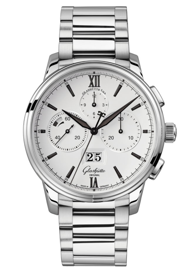 Glashuette Original Senator Chronograph Panorama Date 42 mm White Dial Stainless Steel Metal Bracelet 1-37-01-05-02-71