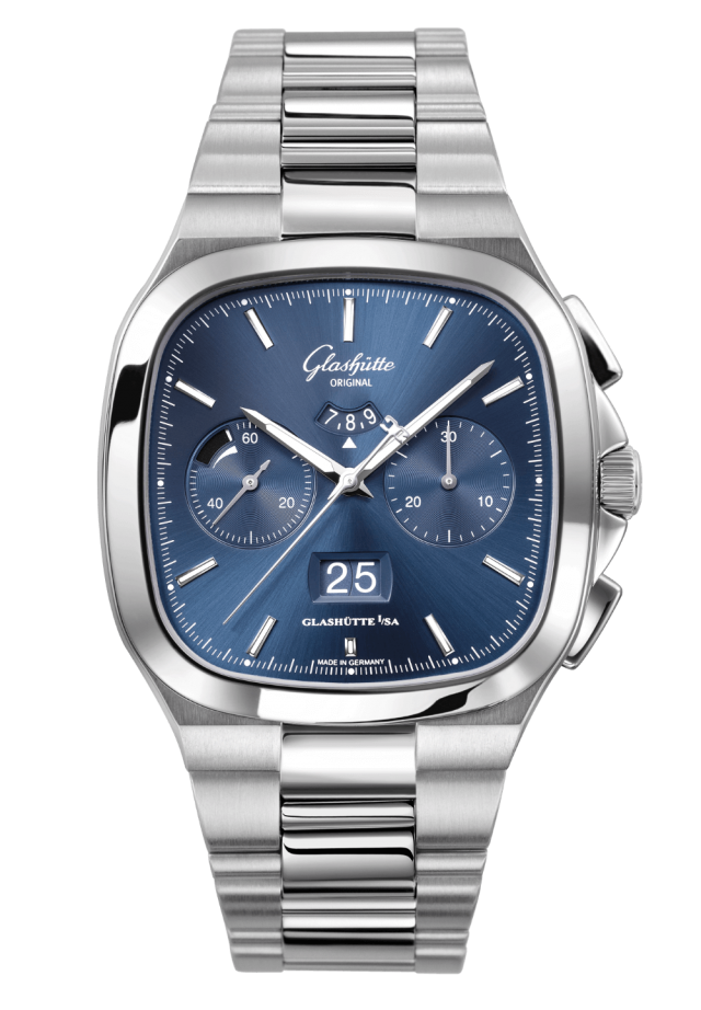 Glashuette Original Seventies Chronograph Panorama Date 40 mm Blue Dial Stainless Steel Metal Bracelet 1-37-02-08-02-70