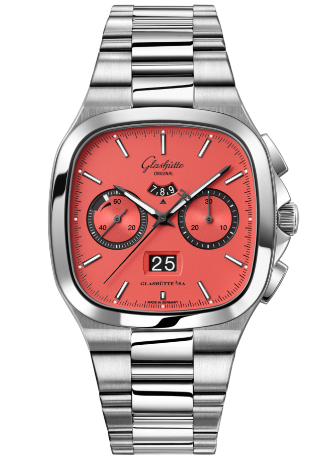 Glashuette Original Seventies Chronograph Panorama Date 40 mm Zany Pink Dial Stainless Steel Metal Bracelet 1-37-02-17-02-70