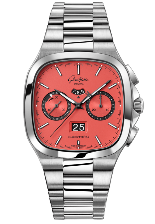 Glashuette Original Seventies Chronograph Panorama Date 40 mm Zany Pink Dial Stainless Steel Metal Bracelet 1-37-02-17-02-70