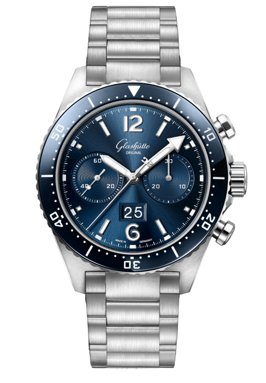 Glashuette Original SeaQ Chronograph 43.20 mm Blue Dial Stainless Steel Metal Bracelet 1-37-23-02-81-70