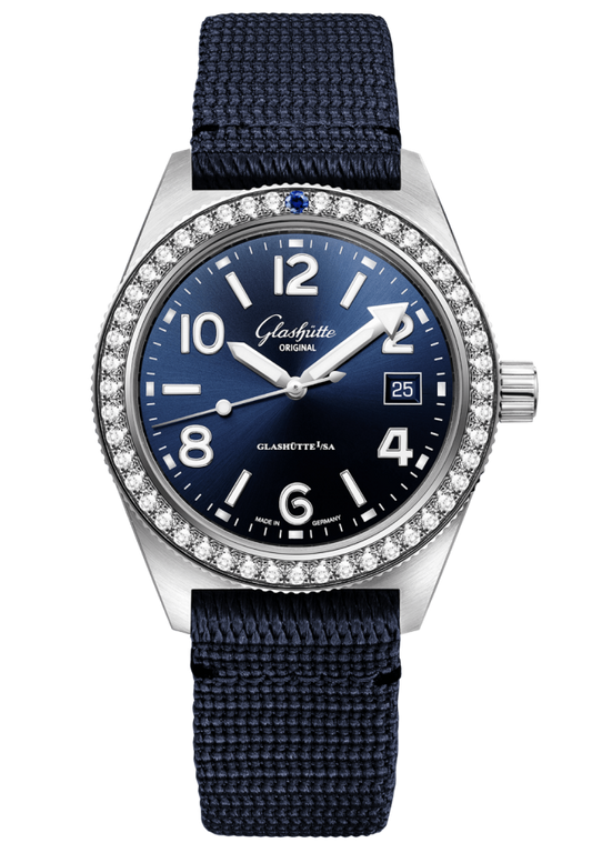 Glashuette Original SeaQ 39.50 mm Blue Dial Stainless Steel Synthetic Strap, Blue 1-39-11-09-82-34