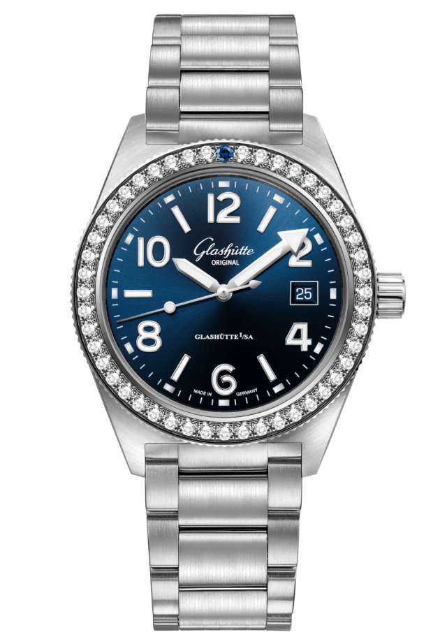 Glashuette Original SeaQ 39.50 mm Blue Dial with Diamonds Stainless Steel Metal Bracelet 1-39-11-09-82-70