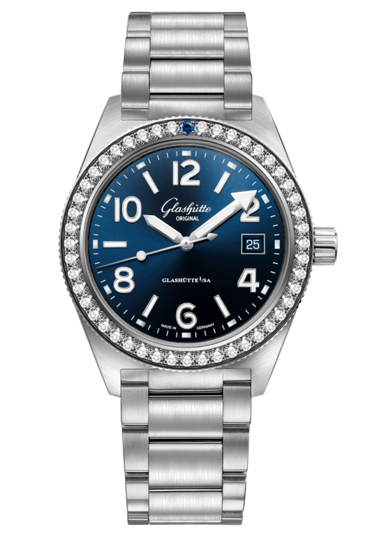 Glashuette Original SeaQ 39.50 mm Blue Dial with Diamonds Stainless Steel Metal Bracelet 1-39-11-09-82-70