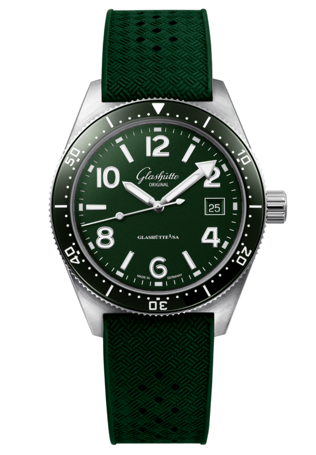 Glashuette Original SeaQ 39.50 mm Green Dial Stainless Steel Rubber Strap, Green 1-39-11-13-83-37